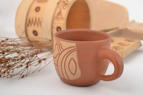 Small ceramic coffee drinking cup with a funny pattern for kids - MADEheart.com