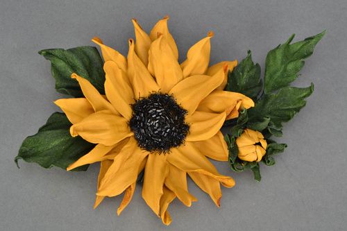 Leather brooch-hair clip Sunflower - MADEheart.com