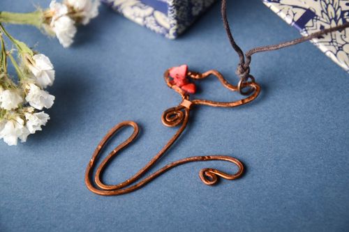 Handmade copper necklace designer pendant handmade jewelry with natural stones - MADEheart.com