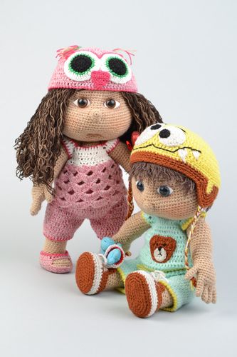 Set of handmade designer soft crochet toys Boy and Girl 2 items - MADEheart.com
