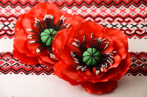 Handmade beautiful hair clips 2 designer hair accessories red flower hair clips - MADEheart.com