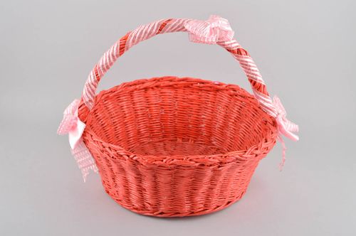 Handmade wicker basket gift basket pink handmade basket unusual gift home decor - MADEheart.com
