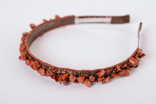 Serre-tête marron en pierre naturelle aventurine fait main fin original - MADEheart.com