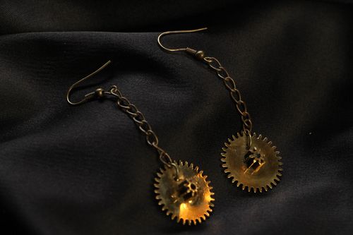 Long metal earrings in steampunk style - MADEheart.com