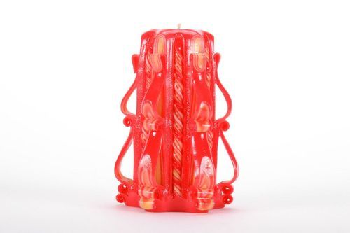 Carved paraffin wax candle Red flower - MADEheart.com