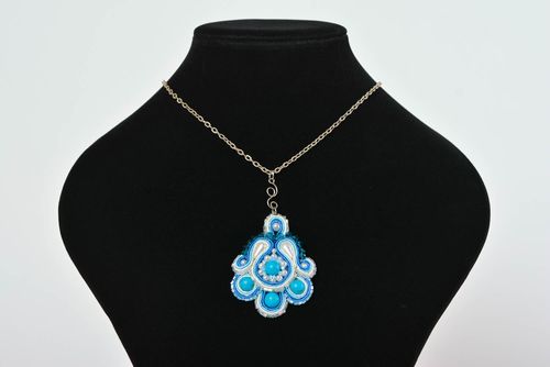 Soutache necklace handmade pendant evening accessories with natural stones - MADEheart.com