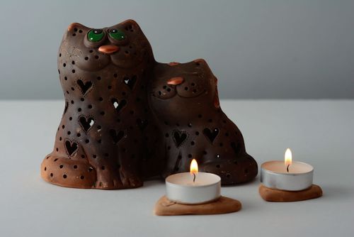 Clay candle holder Cats - MADEheart.com
