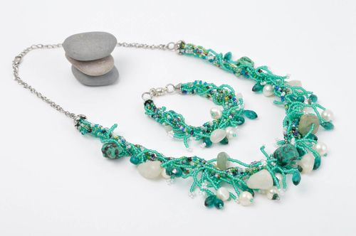 Handmade jewelry set fashion necklace wrist bracelet beaded jewelry gift for her - MADEheart.com
