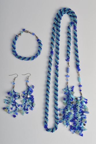 Schmuck Set Armband Damen handmade Damen Halskette Schmuck Ohrringe in Blau - MADEheart.com