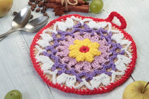 Handmade crochet pot holder designer potholder kitchen design home goods - MADEheart.com