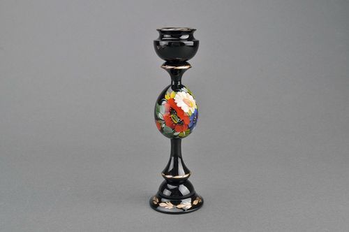 Wooden carved candlestick Poppy, camomiles and forget-me-not - MADEheart.com