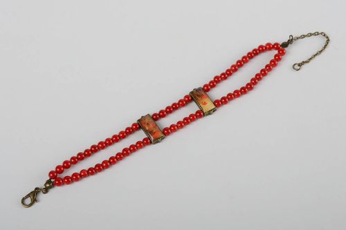 Красный браслет ручной работы браслет из натуральных камней необычный подарок - MADEheart.com