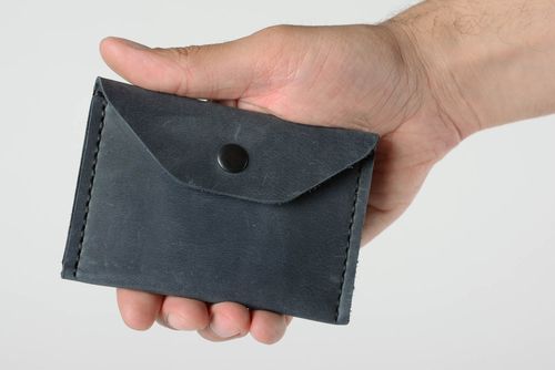 Handmade small designer black genuine leather wallet for coins unisex - MADEheart.com