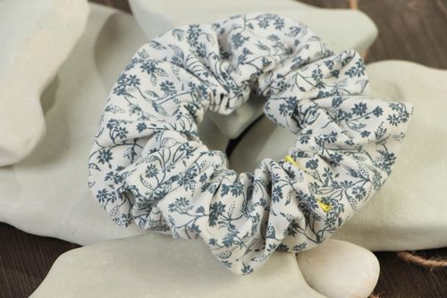 Handmade light fabric elastic hair band with tender blue floral pattern for girl - MADEheart.com