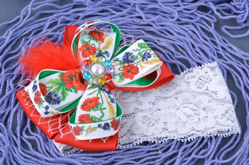 Bandeau à cheveux en dentelle multicolore avec noeud en rubans fait main  - MADEheart.com