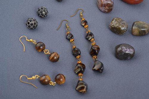 Unusual handmade beaded earrings gemstone bead earrings 2 pairs gifts for her - MADEheart.com