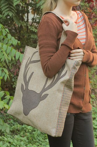 Borsa in tessuto fatta a mano immagine di cervo regalo per lei in stile etnico  - MADEheart.com