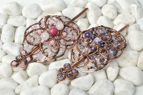 Handmade hair pin designer hair pin unusual accessories for women set of 2 items - MADEheart.com