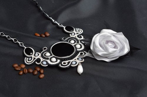 Collier soutache Broche fleur Bijoux fait main Cadeau pour femme 2 pièces - MADEheart.com