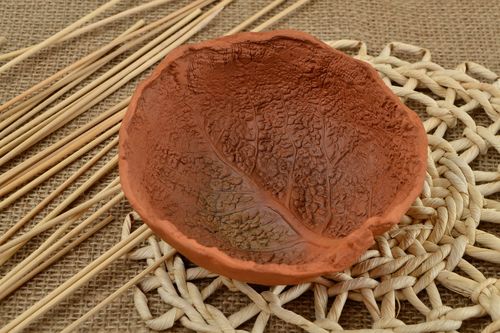 Bol en argile fait main Bol à soupe feuille de chou Vaisselle artisanale - MADEheart.com