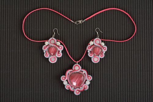 Parure de Bijoux soutache faits main rouges 2 pièces Cadeau pour femme - MADEheart.com