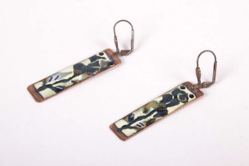 Long earrings made ​​of copper Blue Flower - MADEheart.com