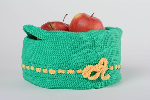 Petit panier tricoté au crochet vert fait main original joli pour maison   - MADEheart.com