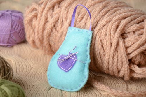 Handmade soft toy fridge magnet small blue apron for kitchen decoration - MADEheart.com