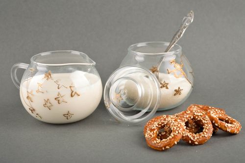 Cruche à leau et Sucrier faits main avec peinture Vaisselle en verre design - MADEheart.com