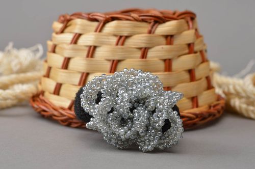 Handmade accessory hair scrunchy fabric jewelry braided silver flower - MADEheart.com