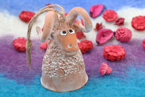 Figured decorative wall hanging ceramic painted bell in the shape of lamb - MADEheart.com