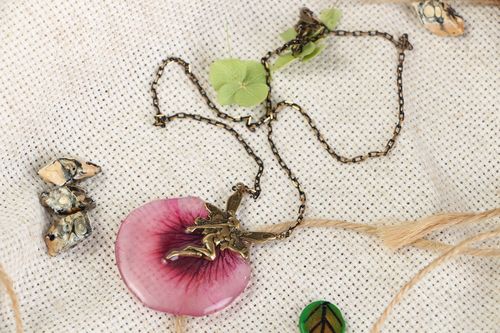 Pendant on a long chain with natural flower - MADEheart.com