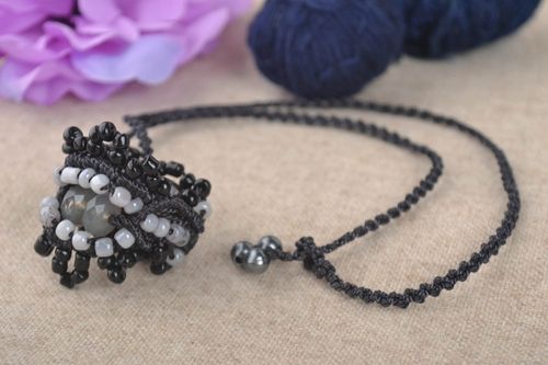 Handmade unusual jewelry stylish beaded pendant dark ring designer present - MADEheart.com