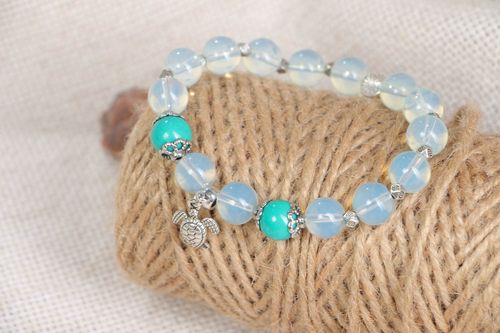 Thin bracelet with charm unusual stylish jewelry accessory with natural stone - MADEheart.com