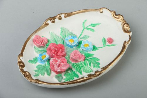 Bas-relief en plâtre mural fait main Fleurs - MADEheart.com