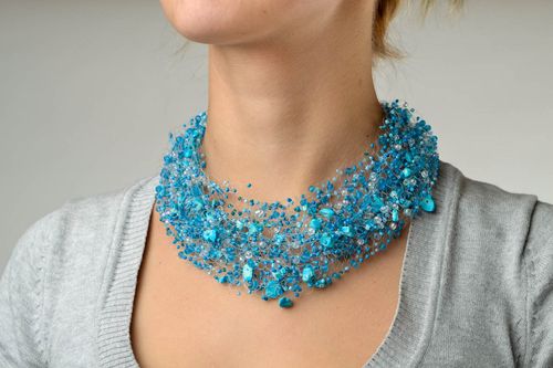 Handmade Rocailles Kette Designer Schmuck Collier Halskette Frauen Geschenk blau - MADEheart.com