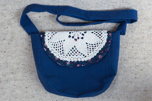 Сумка ручной работы сумка через плечо текстильная сумка синяя с белым стильная - MADEheart.com