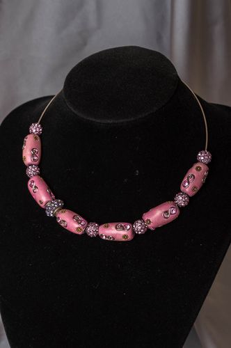 Handmade necklace made of polymer clay and crystals beaded jewelry for women - MADEheart.com