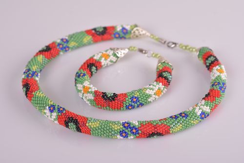 Handmade beaded jewelry set beaded cord bracelet beaded cord necklace gift ideas - MADEheart.com