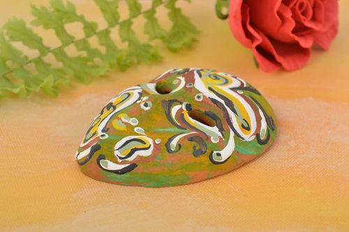 Handmade bright fridge magnet in shape of carnival mask made of clay  - MADEheart.com