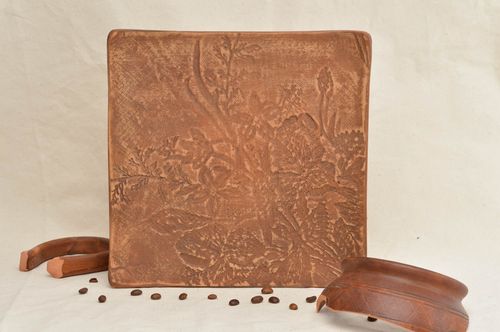 Handmade square plate unusual utensils with ornament stylish interior decor - MADEheart.com
