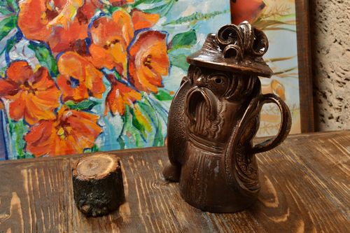 Statuette en terre cuite et glaçure brune faite main décorative originale - MADEheart.com