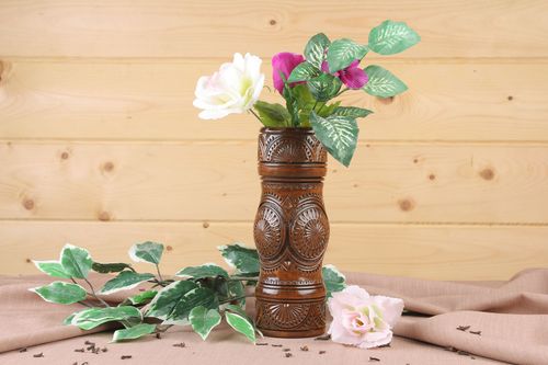 9 inches handmade wooden tube shape vase for home décor 1,3 lb - MADEheart.com