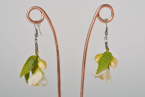 Beautiful handmade long plastic flower earrings for women designer jewelry - MADEheart.com