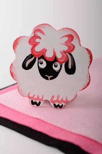 Beautiful pink handmade plywood fridge magnet in the shape of sheep - MADEheart.com