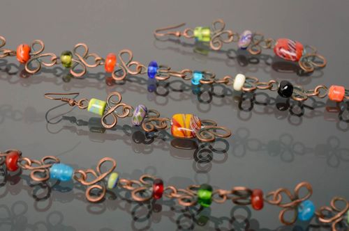 Copper earrings and necklace with lampwork glass beads The East - MADEheart.com