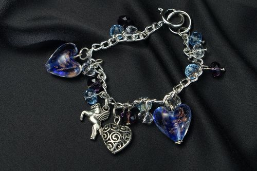 Bracelet with Blue Czech Beads - MADEheart.com