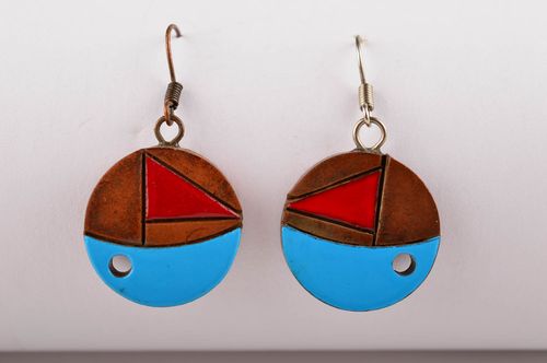 Schöne Ohrringe aus Ton handmade Modeschmuck Ohrhänger runde Ohrringe bemalt - MADEheart.com