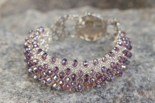 Tender handmade glamour beaded wrist bracelet with crystal glass for women - MADEheart.com