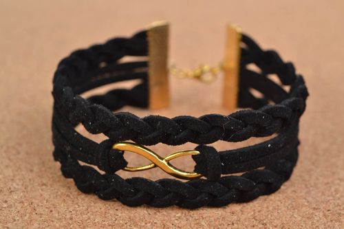 Black woven handmade suede cord bracelet with charm Infinity - MADEheart.com
